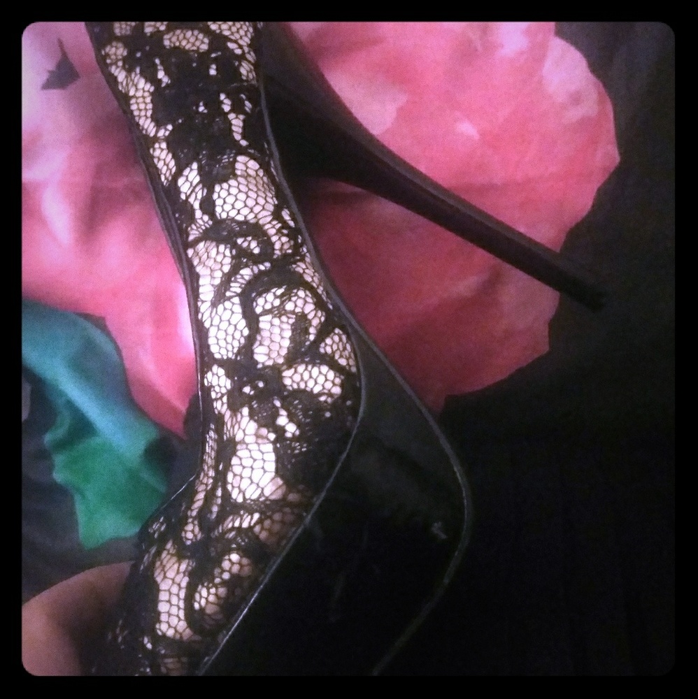 Black tan lace 5 inch heels